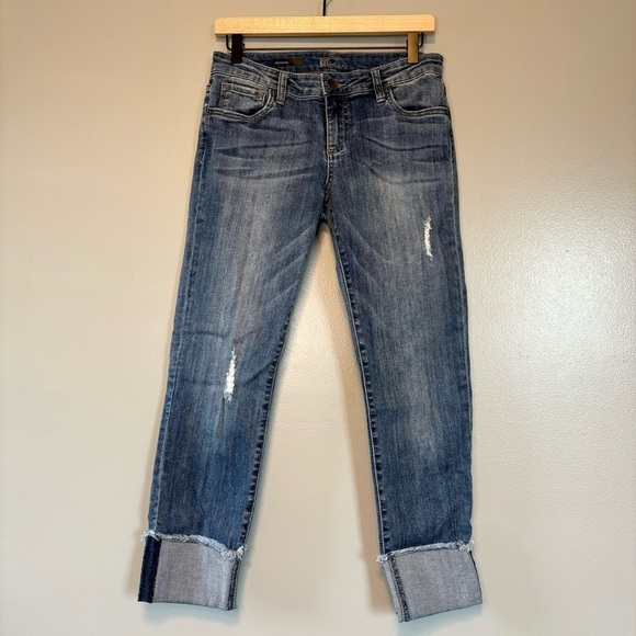 Kut from the Kloth Denim - Kut from the Kloth sz 4 Boyfriend Distressed Jeans Rolled Cuff Medium Wash